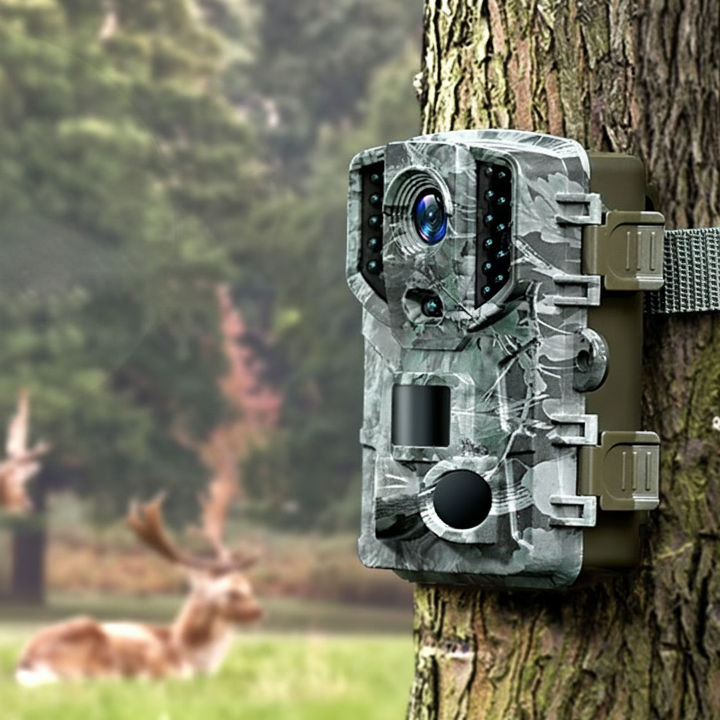 HD Wildlife and Trail Camera mounted on a tree